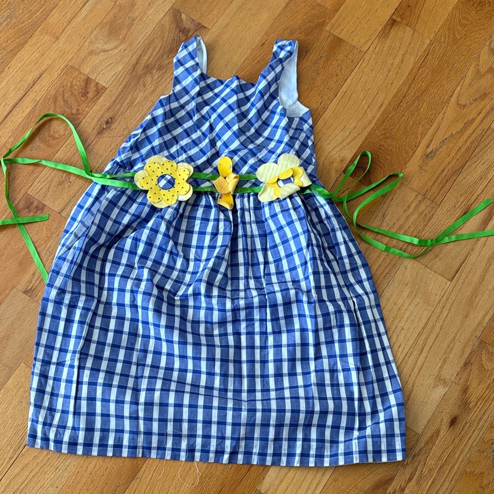 Chocolate soup Blue and White Plaid Kgirls Dress with Yellow Floral Details 6